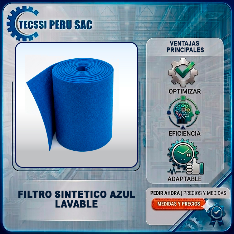 Rollo de filtro sintético azul lavable para ventilación industrial TECSSI PERU SAC